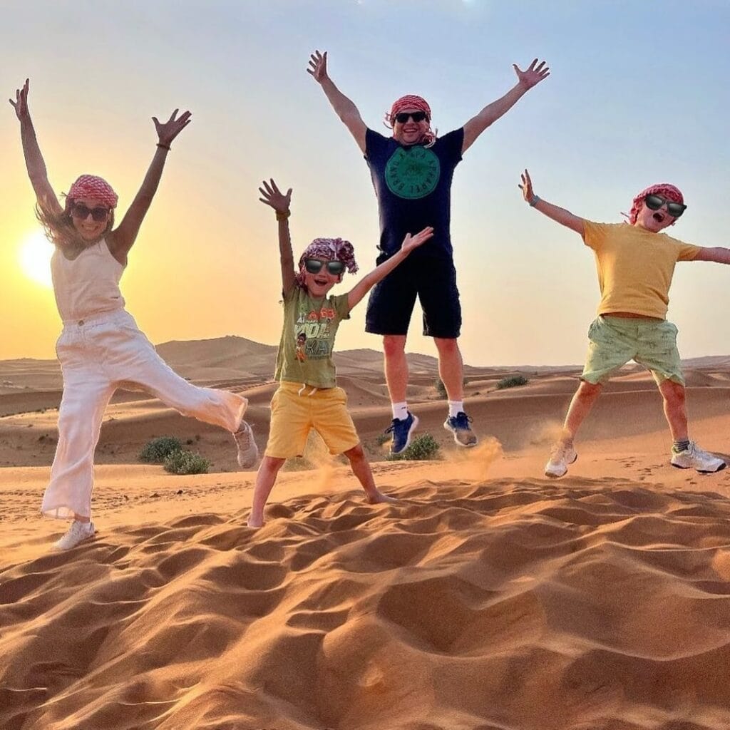family celebrating New Year's Eve in Morocco Sahara