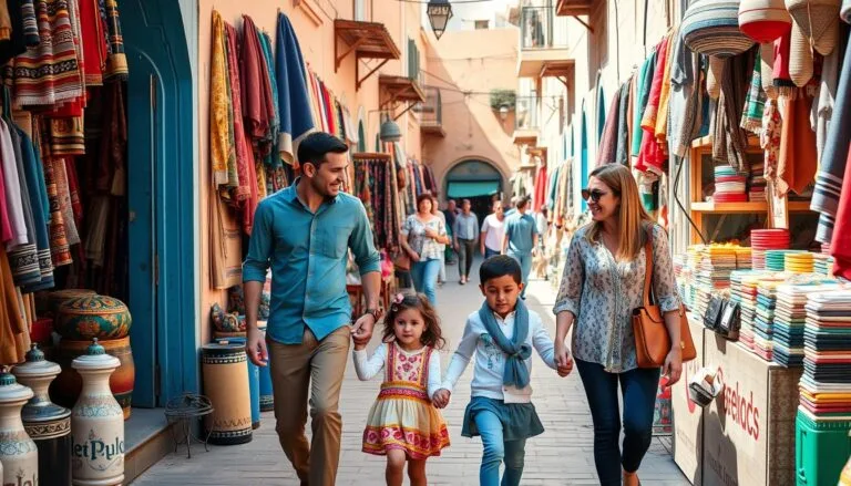 family walking through the medina