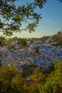 A view of a city from a hill.chefchaouen