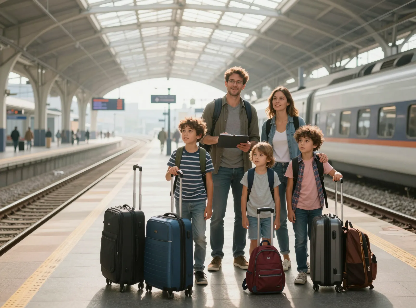 family in moroccan train station