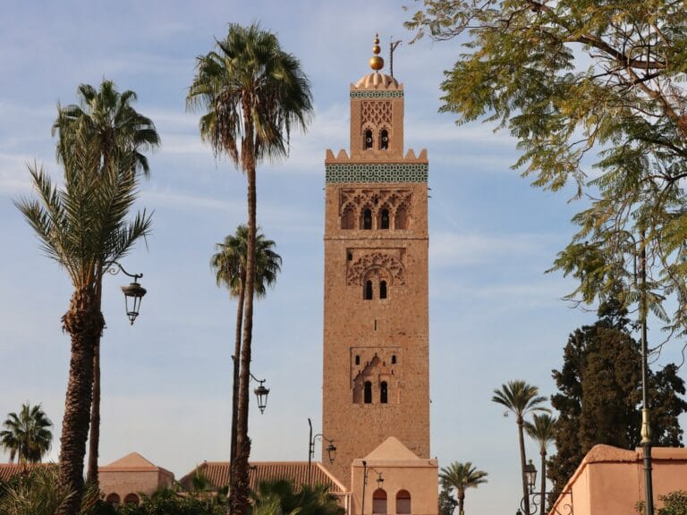 Koutoubia mosque in marrakech, morocco towers above.tourist attraction in Morocco
