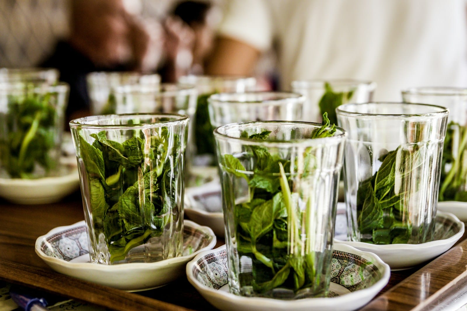mint in clear glass drinking glasses.Moroccan Mint Tea