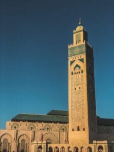 a tall clock tower towering over a city.Morocco Family Tours