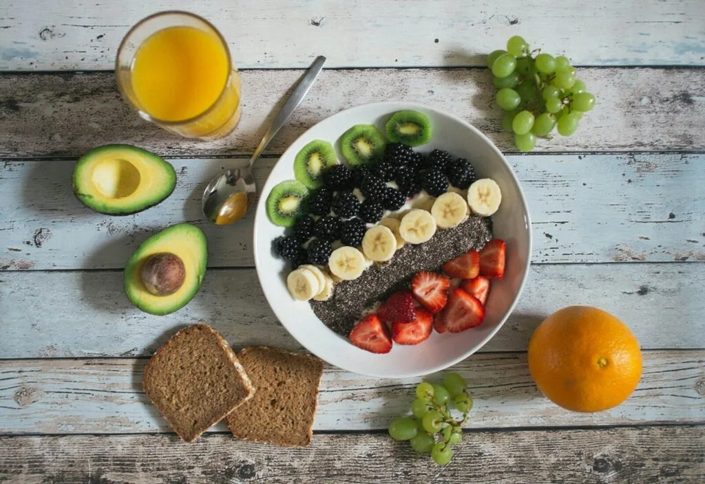 fruit lot on ceramic plate.Morocco vegan