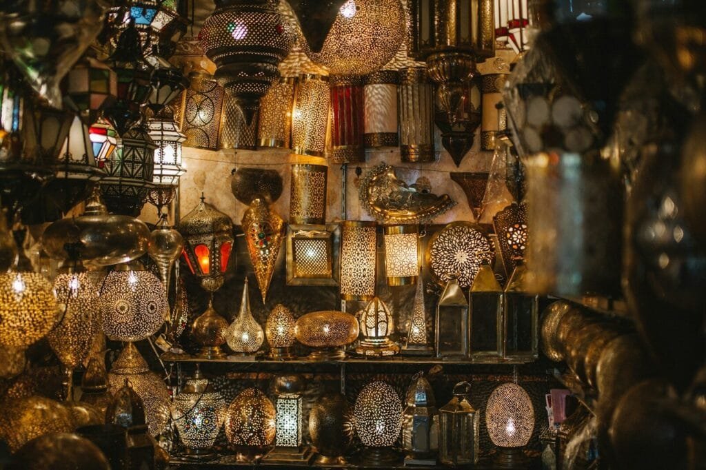 macro shot of wine glasses.Lanterns in Morocco