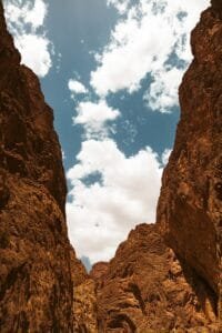 a rocky canyon with clouds.Tinghir Morocco