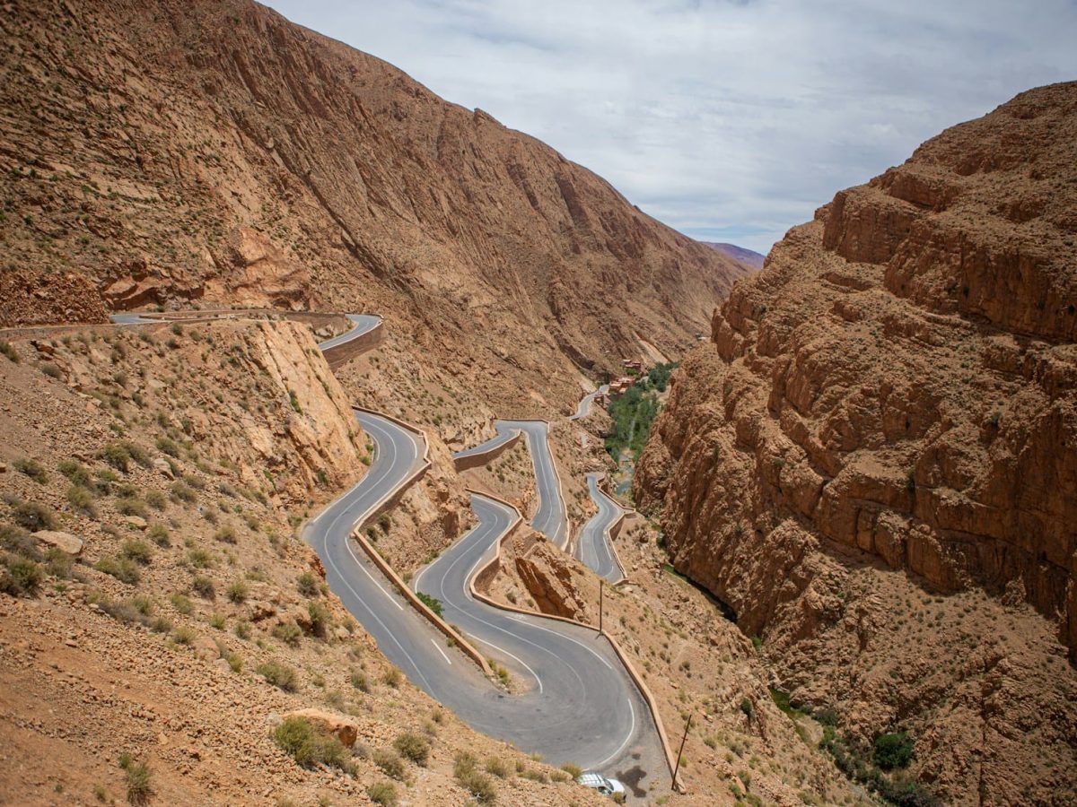A winding road in the middle of a desert,11 days tour from Casablanca